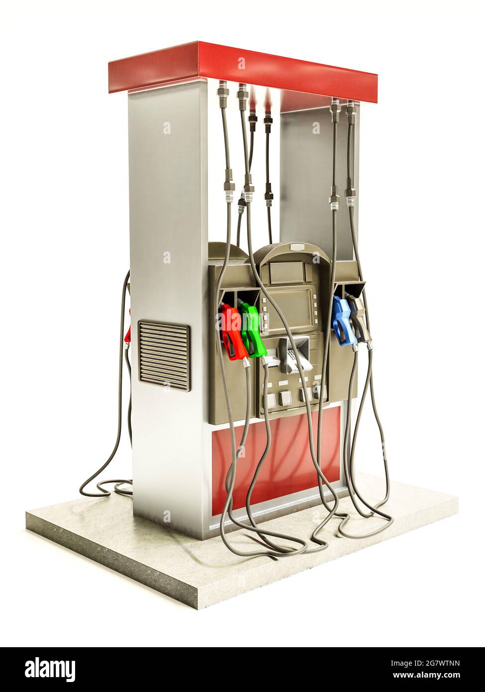 3d rendering of selfservice fuel pump model on white background Stock