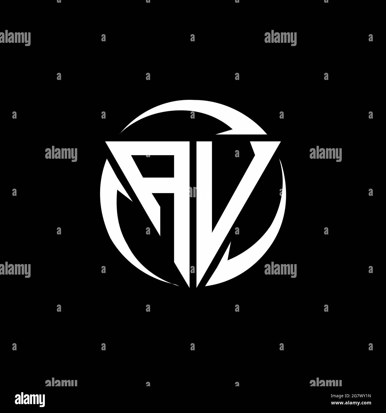 AV logo with triangle shape and circle rounded design template isolated on black background Stock Vector