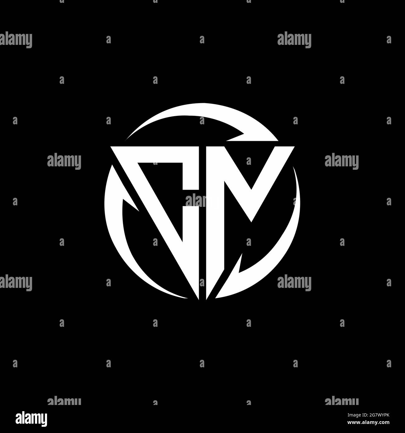 CN logo with triangle shape and circle rounded design template isolated on black background Stock Vector
