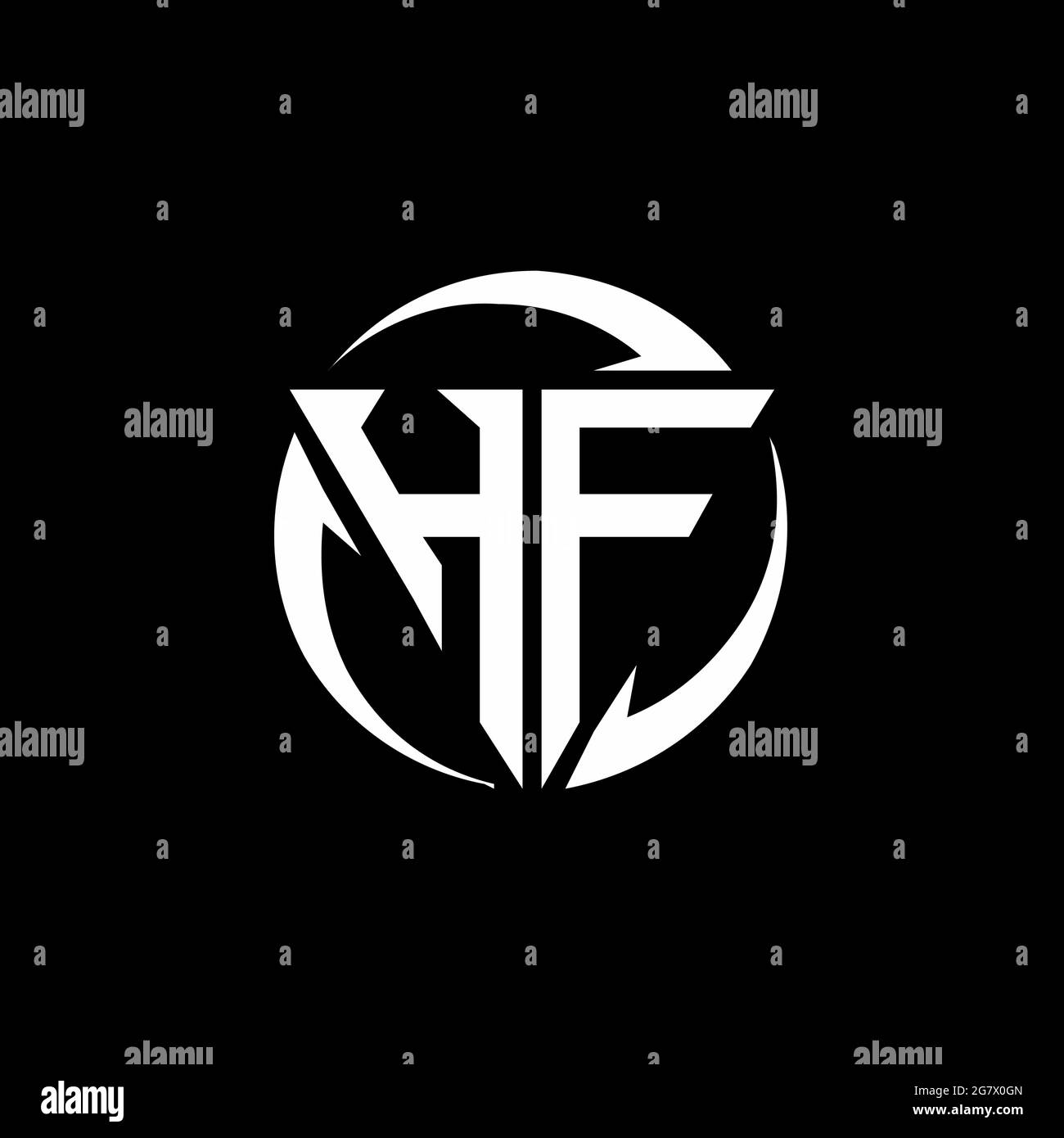 HF logo with triangle shape and circle rounded design template isolated on black background Stock Vector