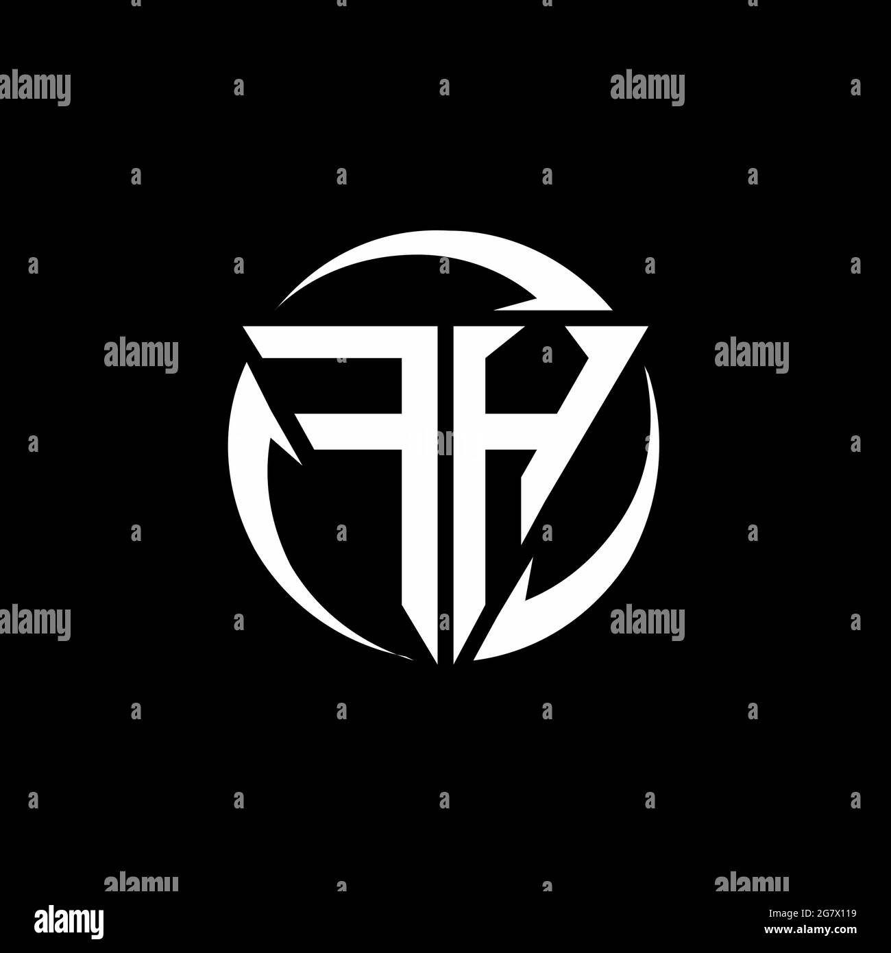 FH logo with triangle shape and circle rounded design template isolated on black background Stock Vector