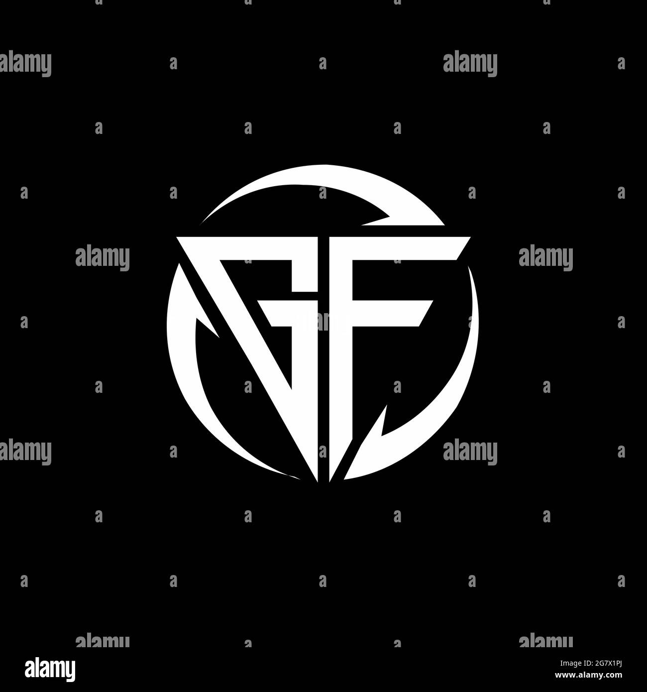 GF logo with triangle shape and circle rounded design template isolated on black background Stock Vector