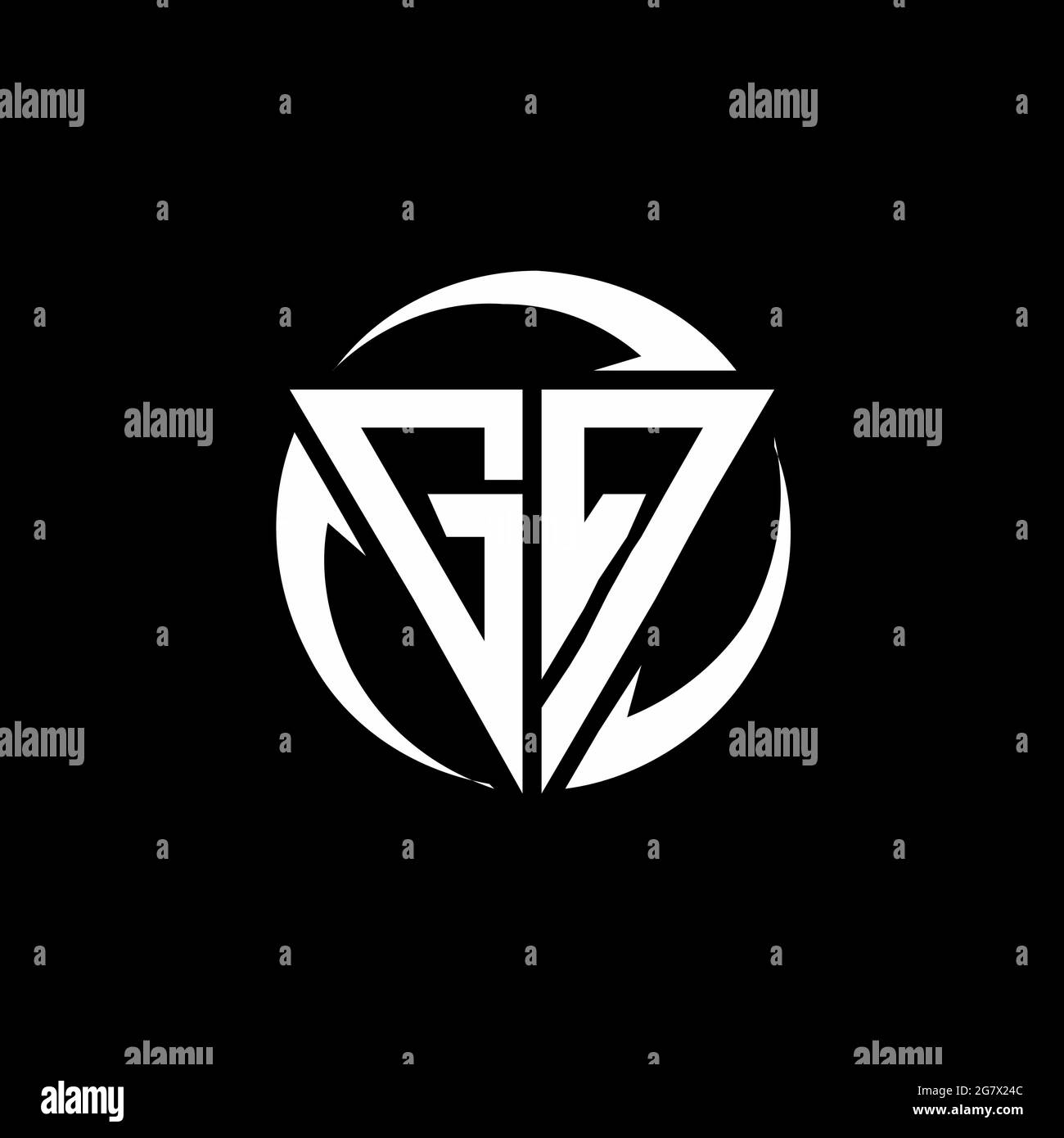 GQ logo with triangle shape and circle rounded design template isolated on black background Stock Vector