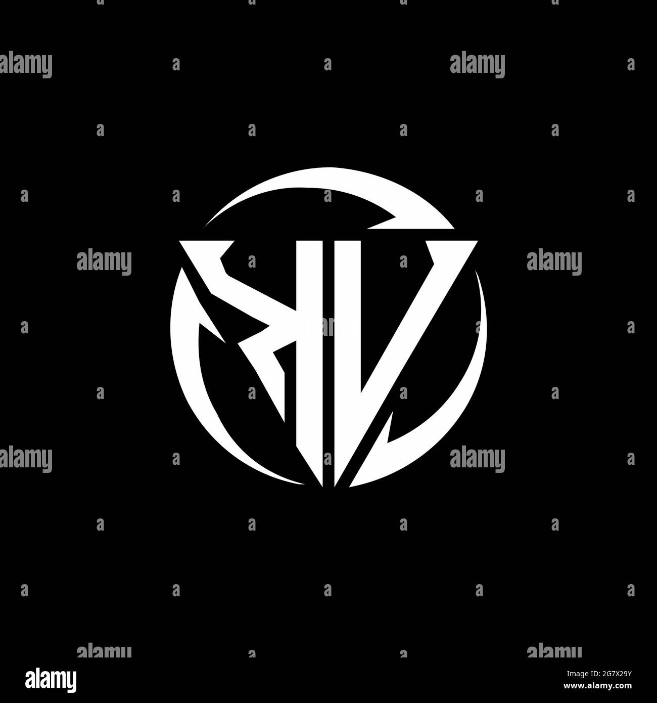 KV logo with triangle shape and circle rounded design template isolated on black background Stock Vector