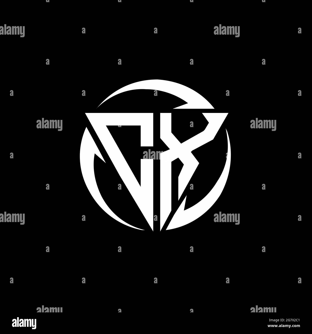 CX logo with triangle shape and circle rounded design template isolated on black background Stock Vector