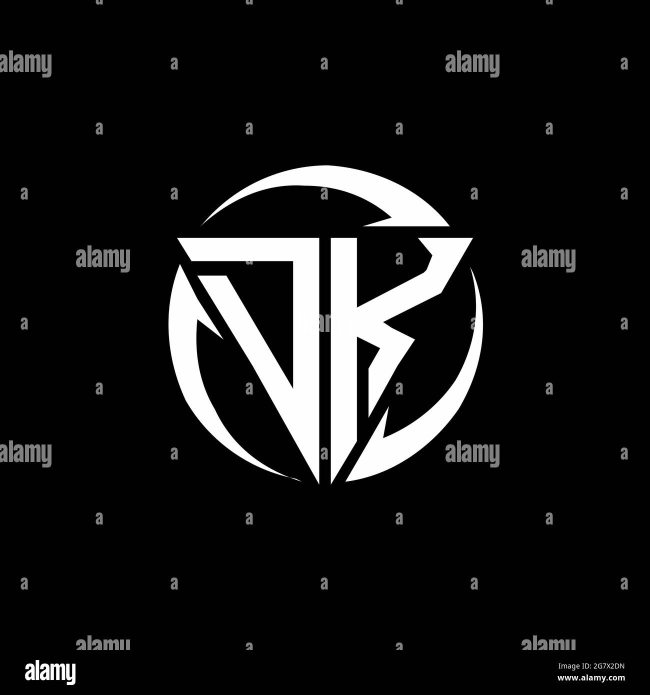 DK logo with triangle shape and circle rounded design template isolated on black background Stock Vector