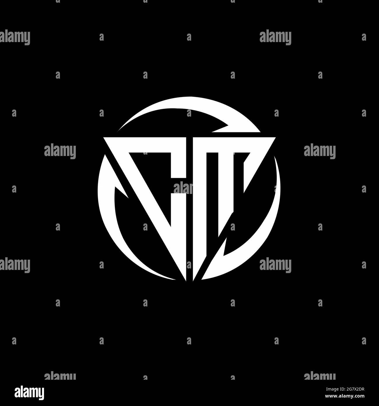 CM logo with triangle shape and circle rounded design template isolated on black background Stock Vector