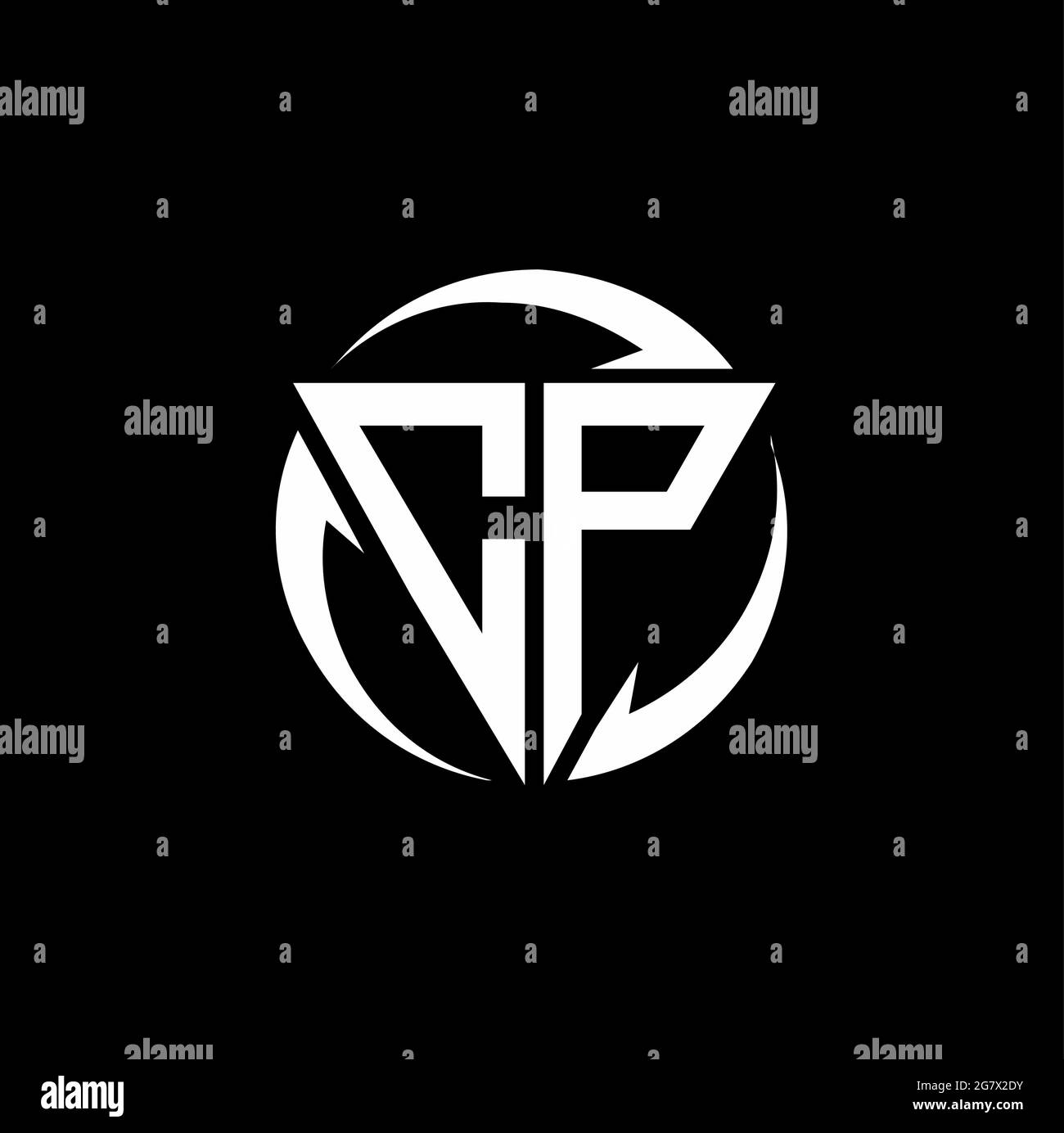 CP logo with triangle shape and circle rounded design template isolated on black background Stock Vector