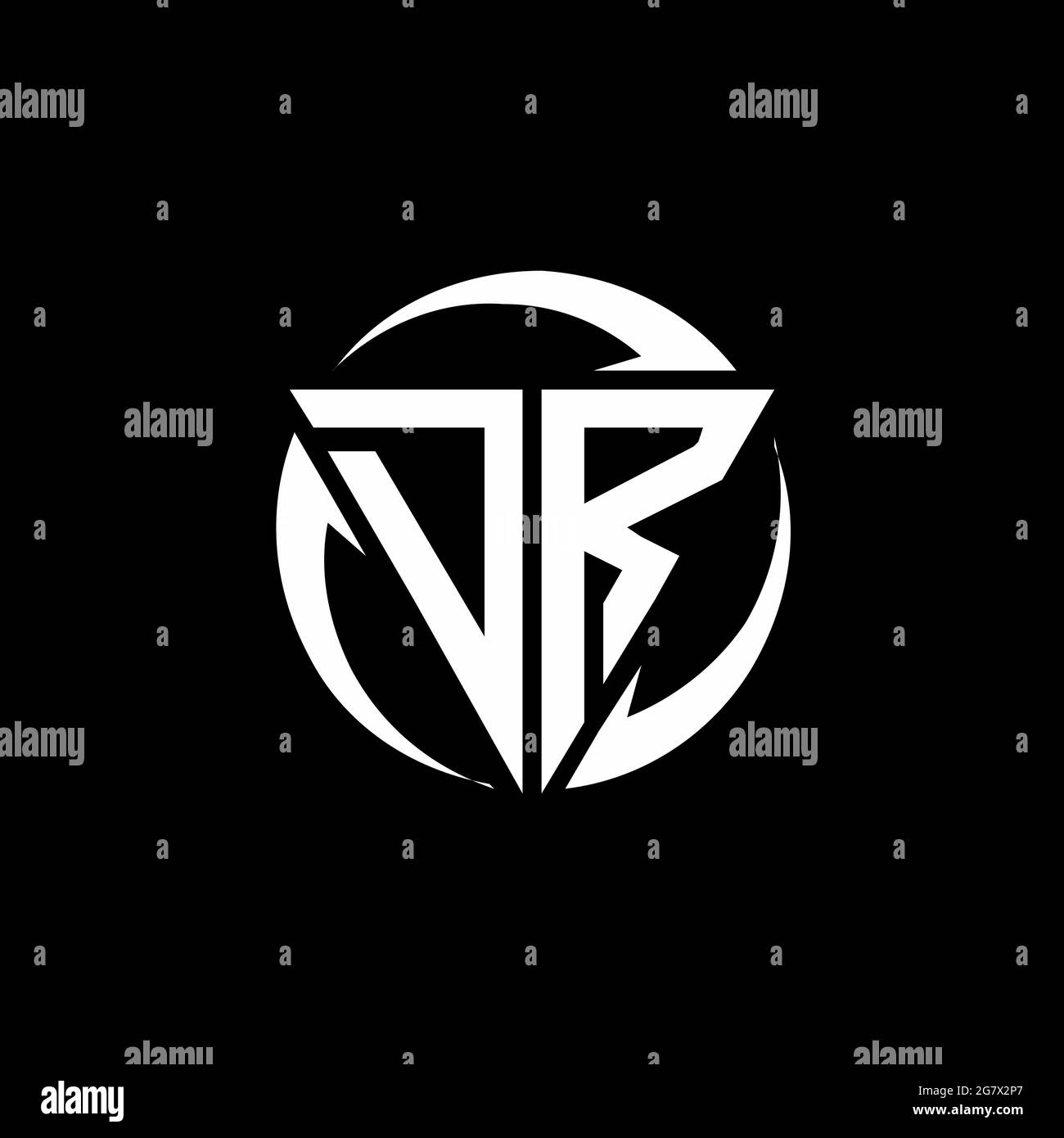 DR logo with triangle shape and circle rounded design template isolated on black background Stock Vector