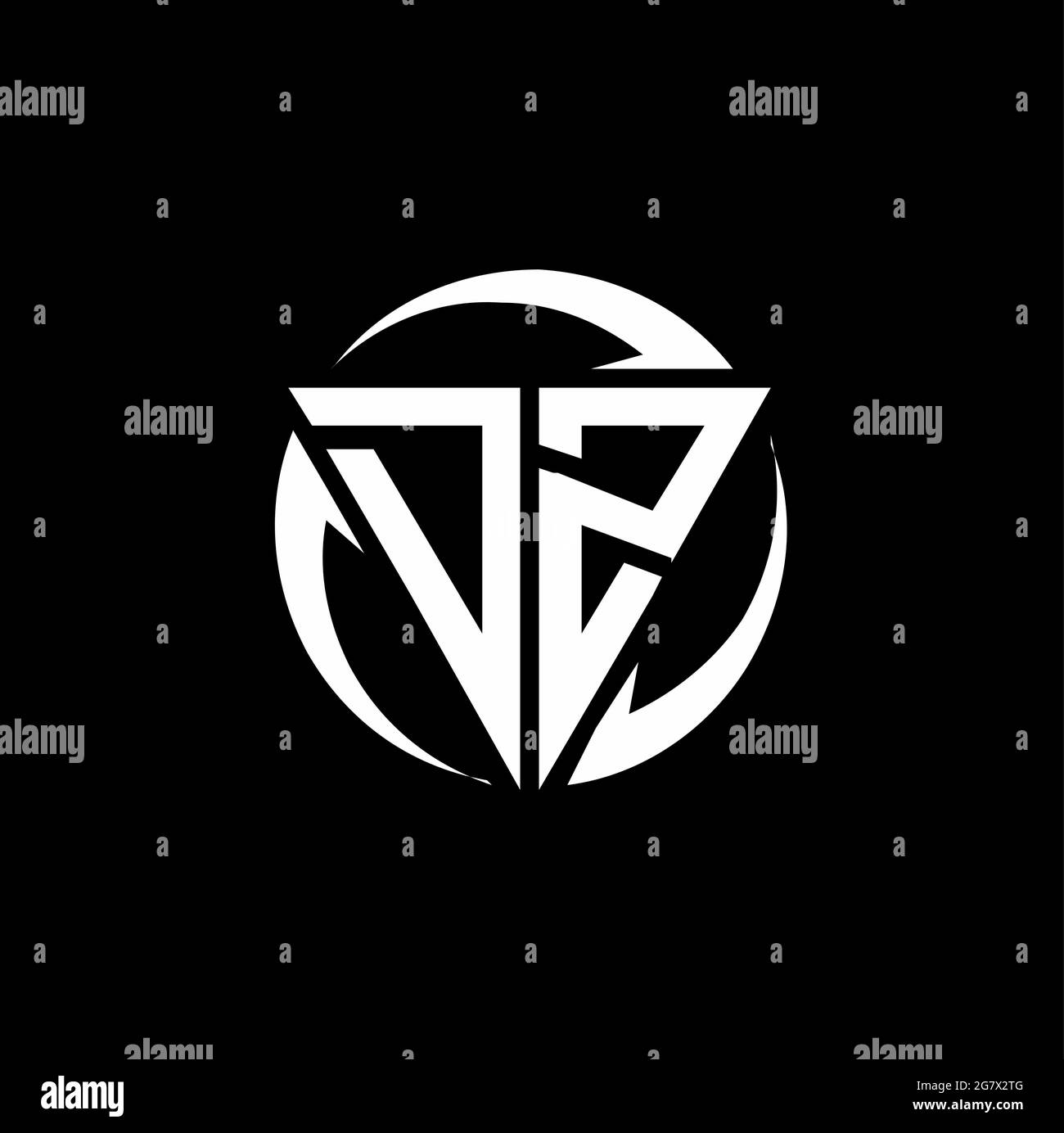 DZ logo with triangle shape and circle rounded design template isolated on black background Stock Vector