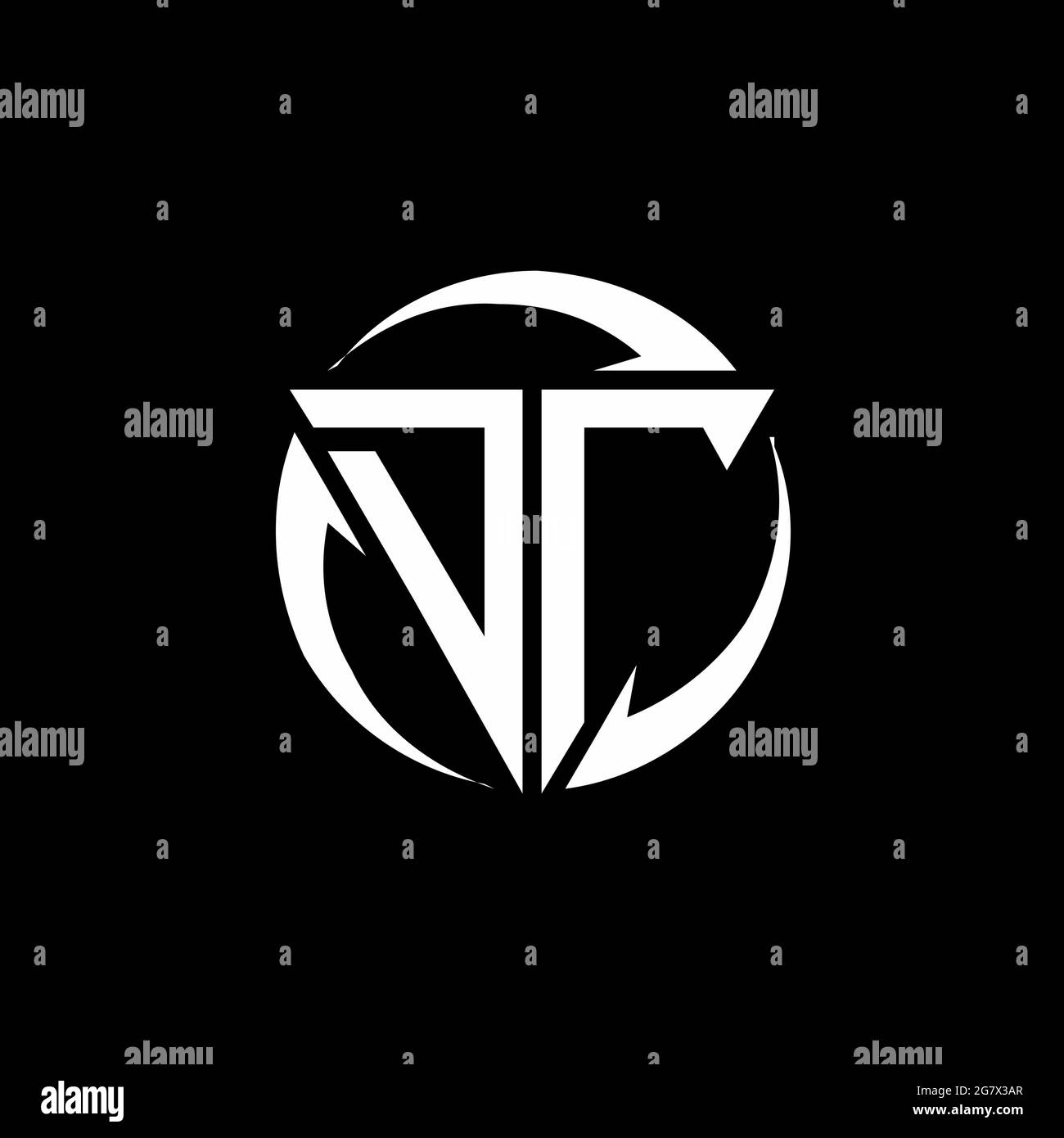 DT logo with triangle shape and circle rounded design template isolated on black background Stock Vector