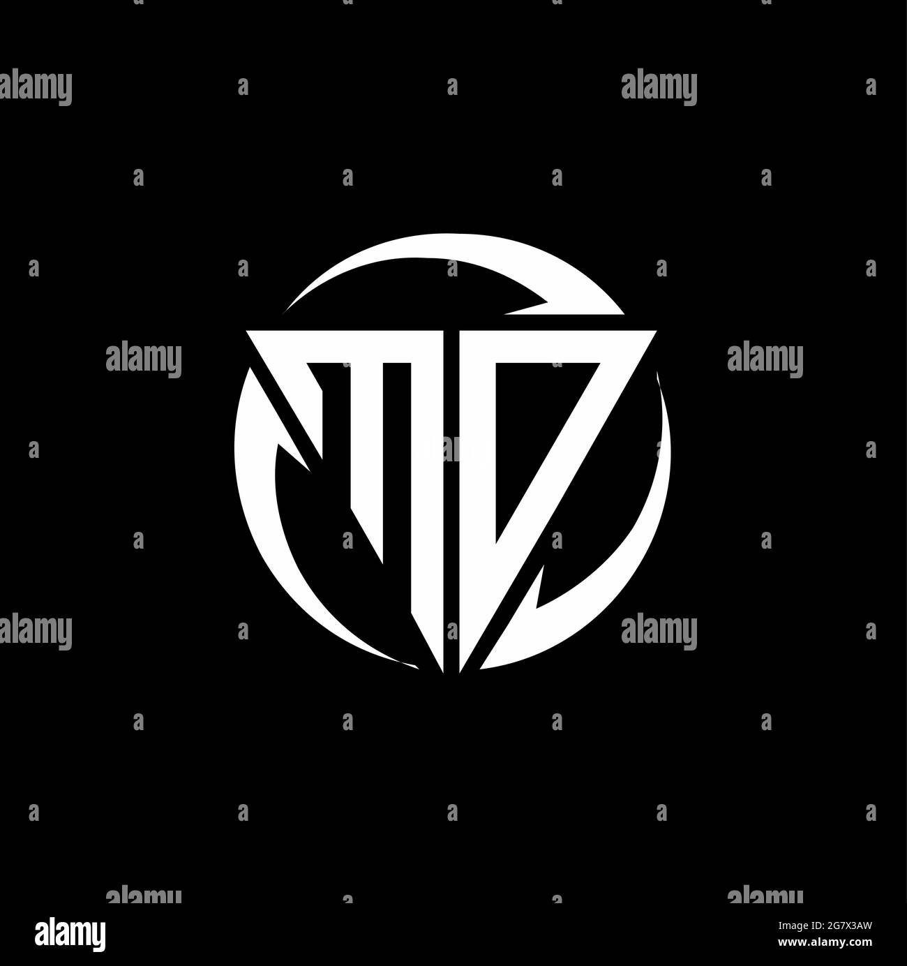 MO logo with triangle shape and circle rounded design template isolated on black background Stock Vector