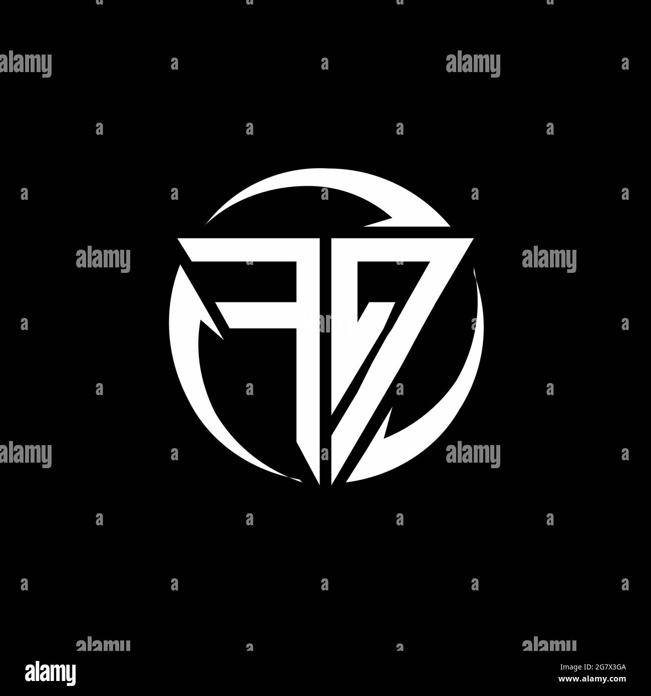 FQ logo with triangle shape and circle rounded design template isolated on black background Stock Vector