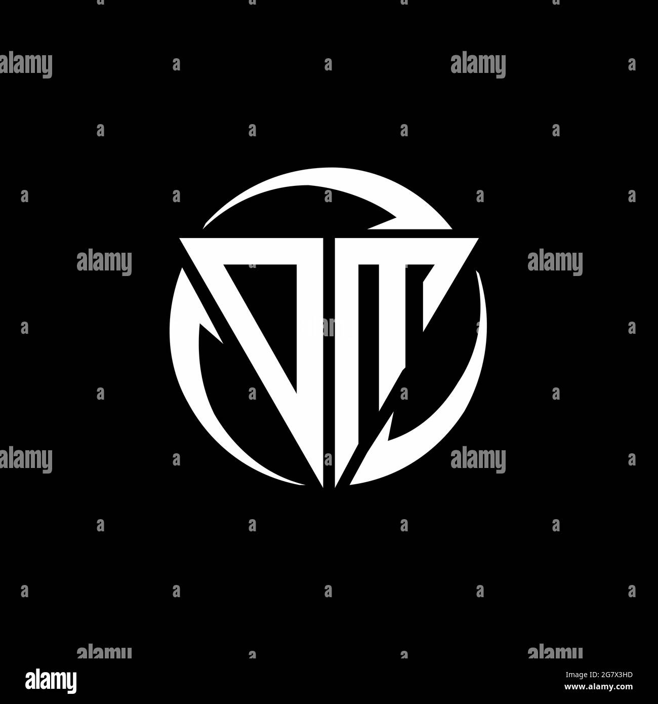 OM logo with triangle shape and circle rounded design template isolated on black background Stock Vector