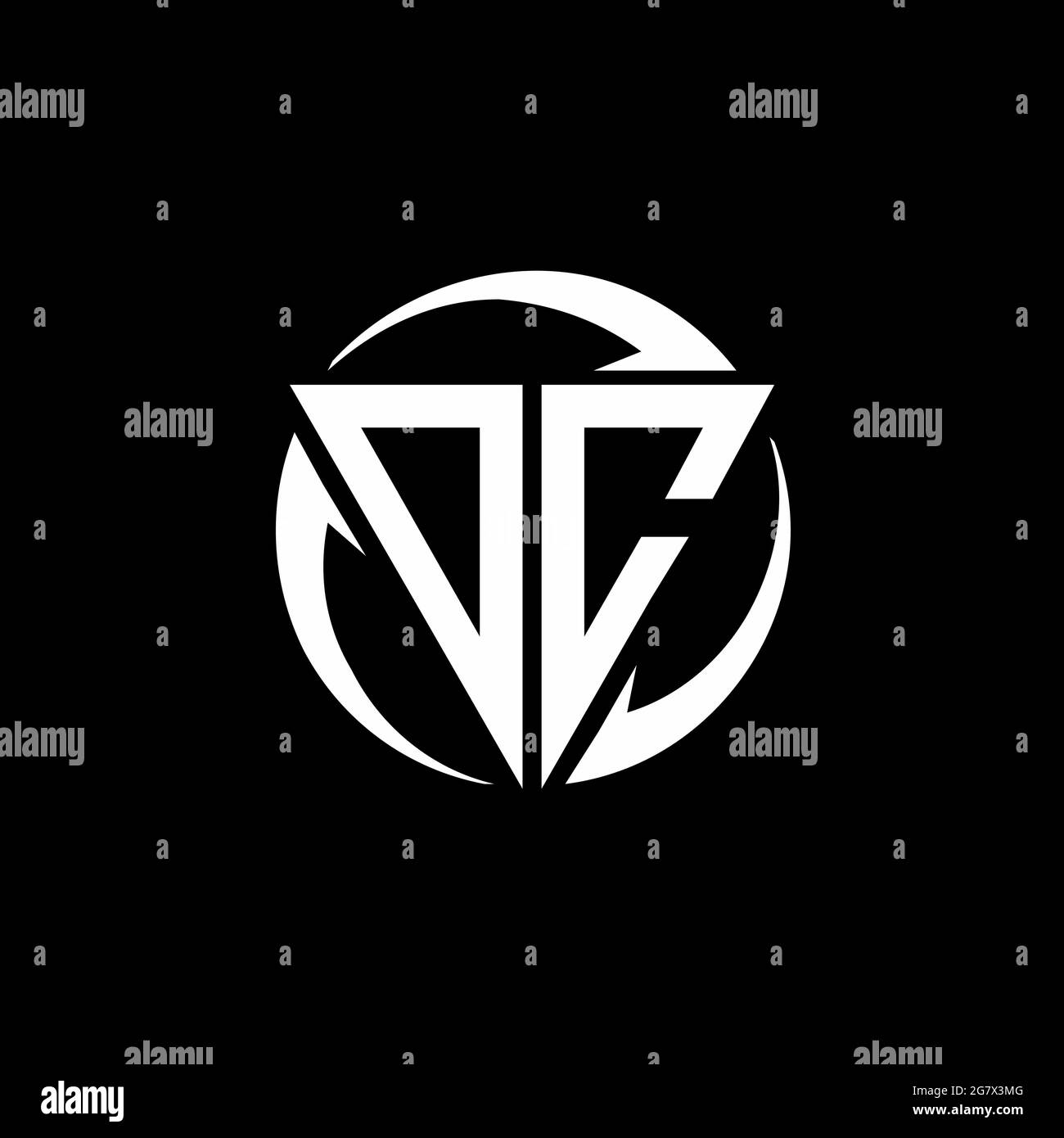 OC logo with triangle shape and circle rounded design template isolated on black background Stock Vector