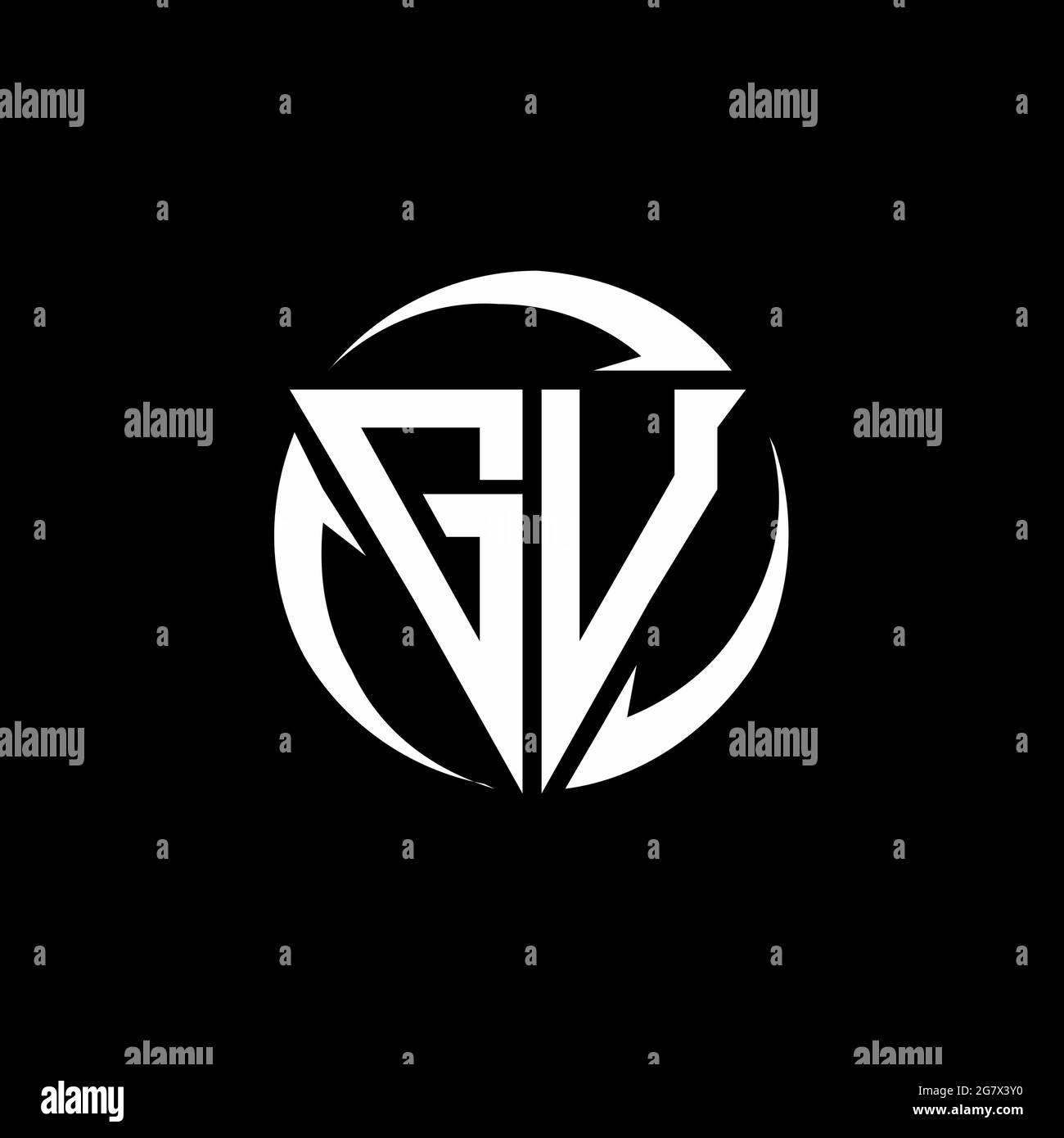 GU logo with triangle shape and circle rounded design template isolated on black background Stock Vector