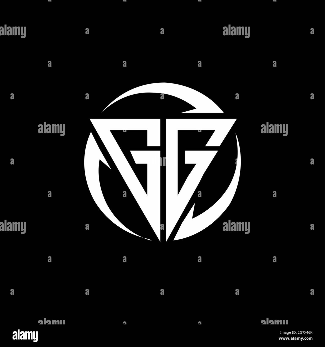 GG logo with triangle shape and circle rounded design template isolated on black background Stock Vector