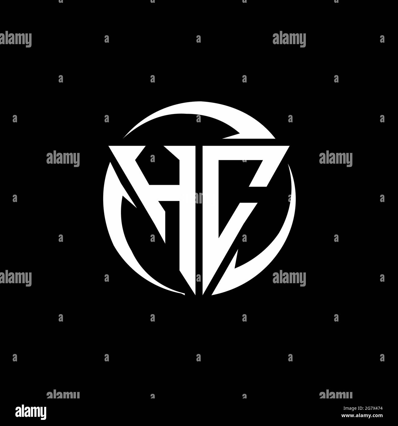 HC logo with triangle shape and circle rounded design template isolated on black background Stock Vector