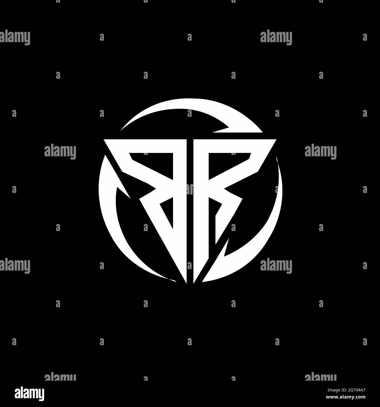 BR logo with triangle shape and circle rounded design template isolated on black background Stock Vector