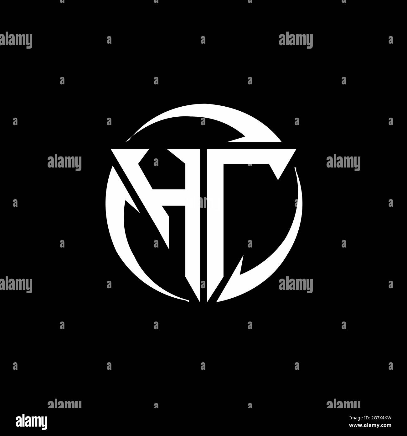 HT logo with triangle shape and circle rounded design template isolated on black background Stock Vector