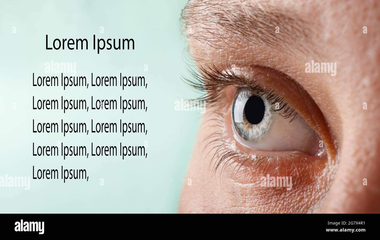 woman eye, diagnosis and treatment of eye problems keratoconus mockup with copy space. Stock Photo