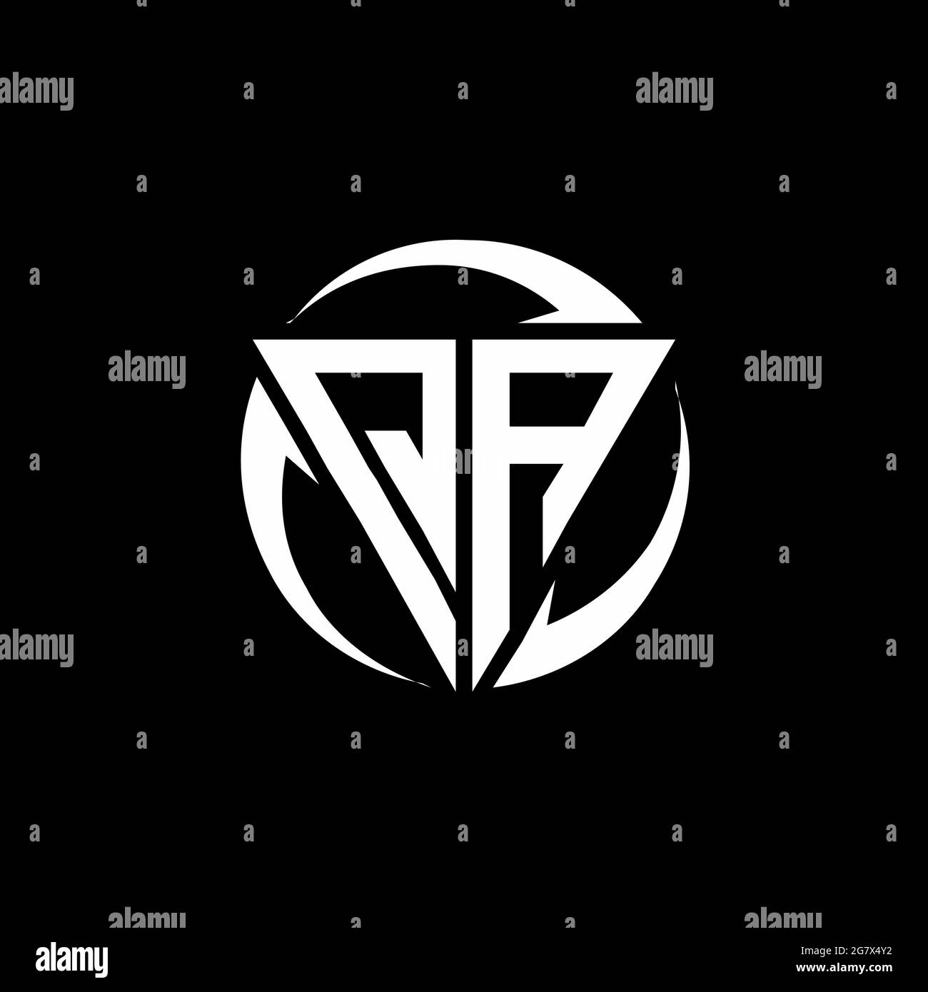 QA logo with triangle shape and circle rounded design template isolated on black background Stock Vector