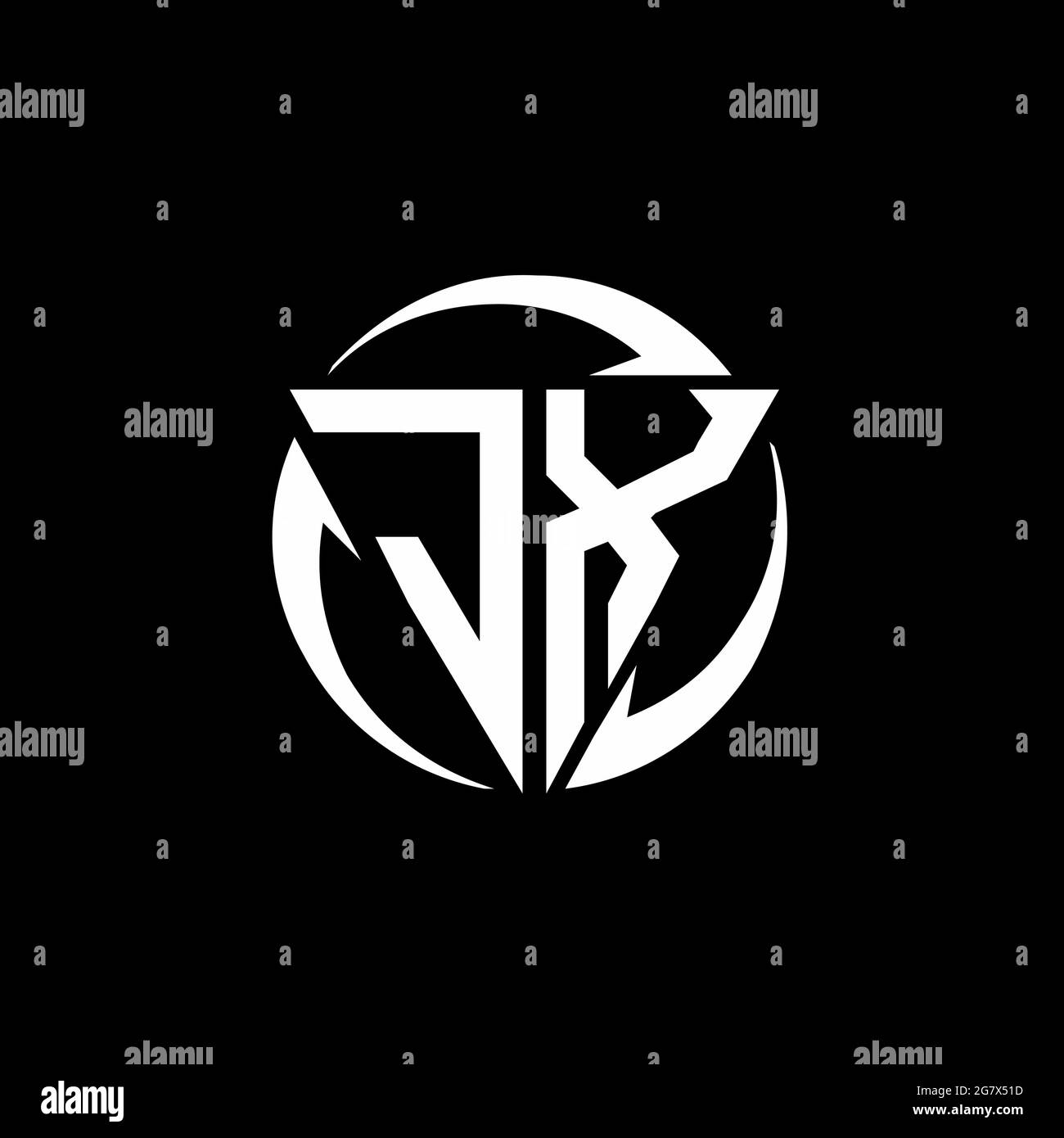 JX logo with triangle shape and circle rounded design template isolated on black background Stock Vector