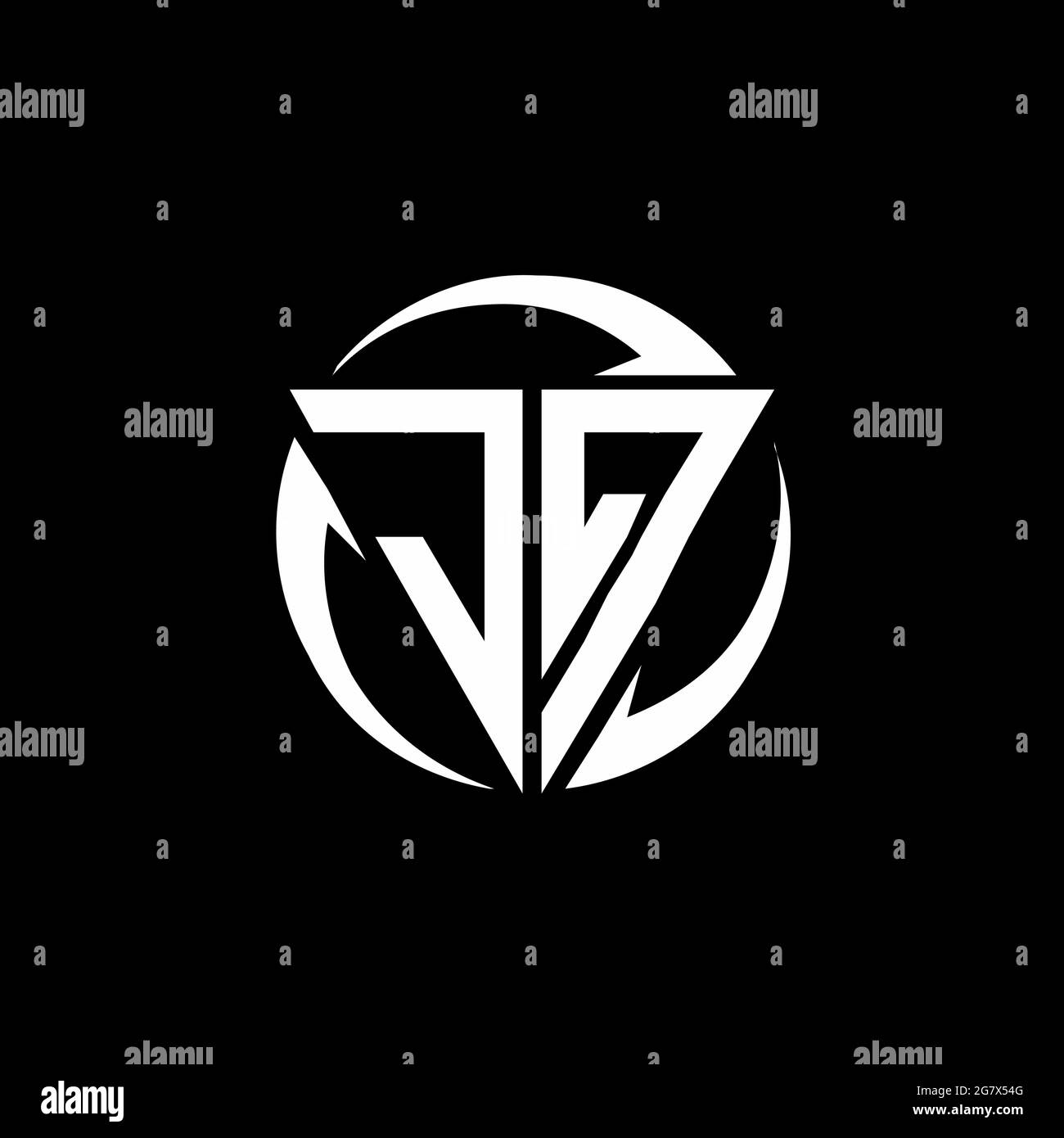 JQ logo with triangle shape and circle rounded design template isolated on black background Stock Vector