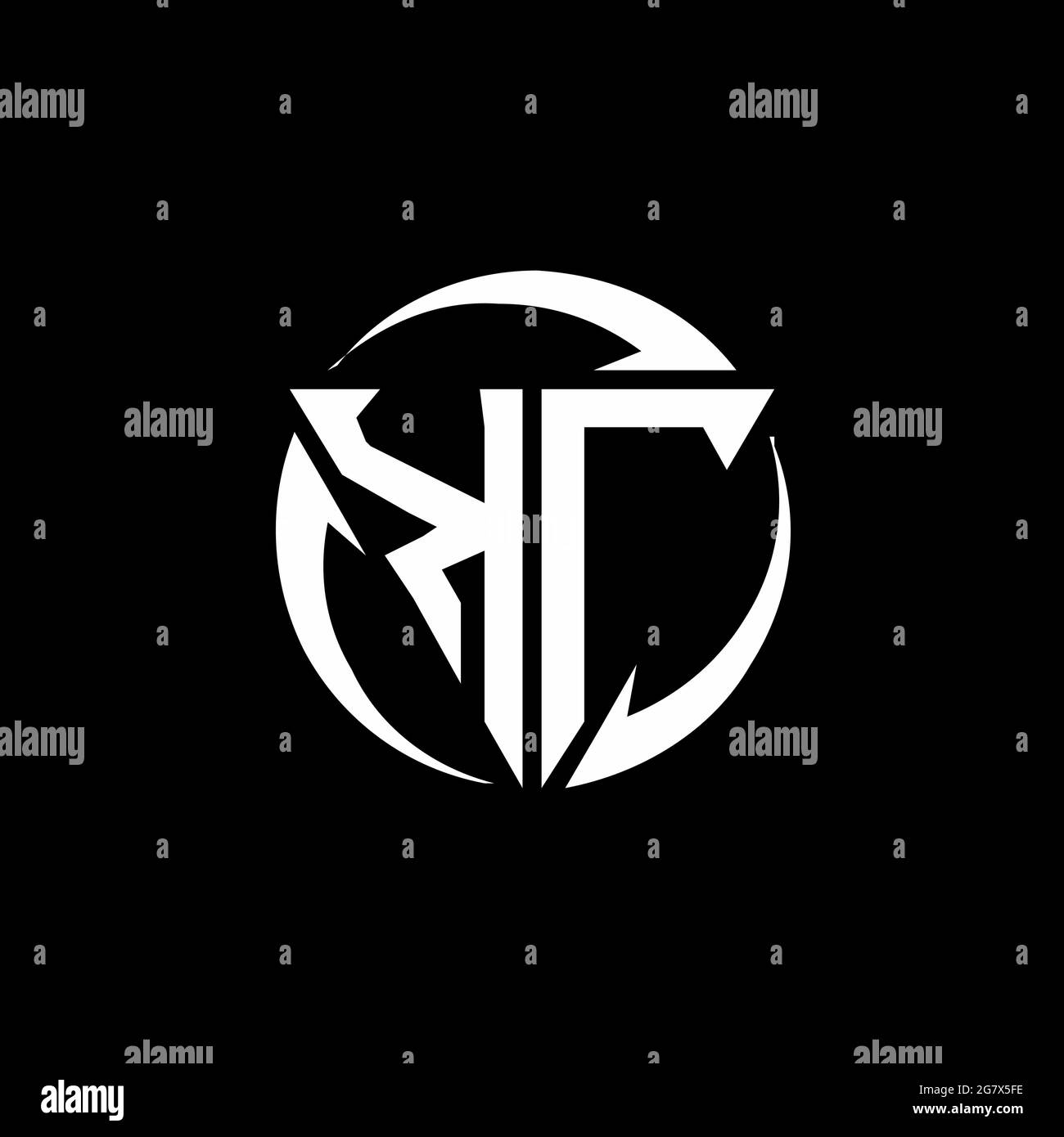 KT logo with triangle shape and circle rounded design template isolated on black background Stock Vector