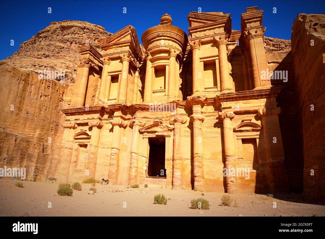 Petra is a symbol of Jordan, as well as Jordan's most-visited tourist attraction. Named one of the New Seven Wonders of the World. Stock Photo