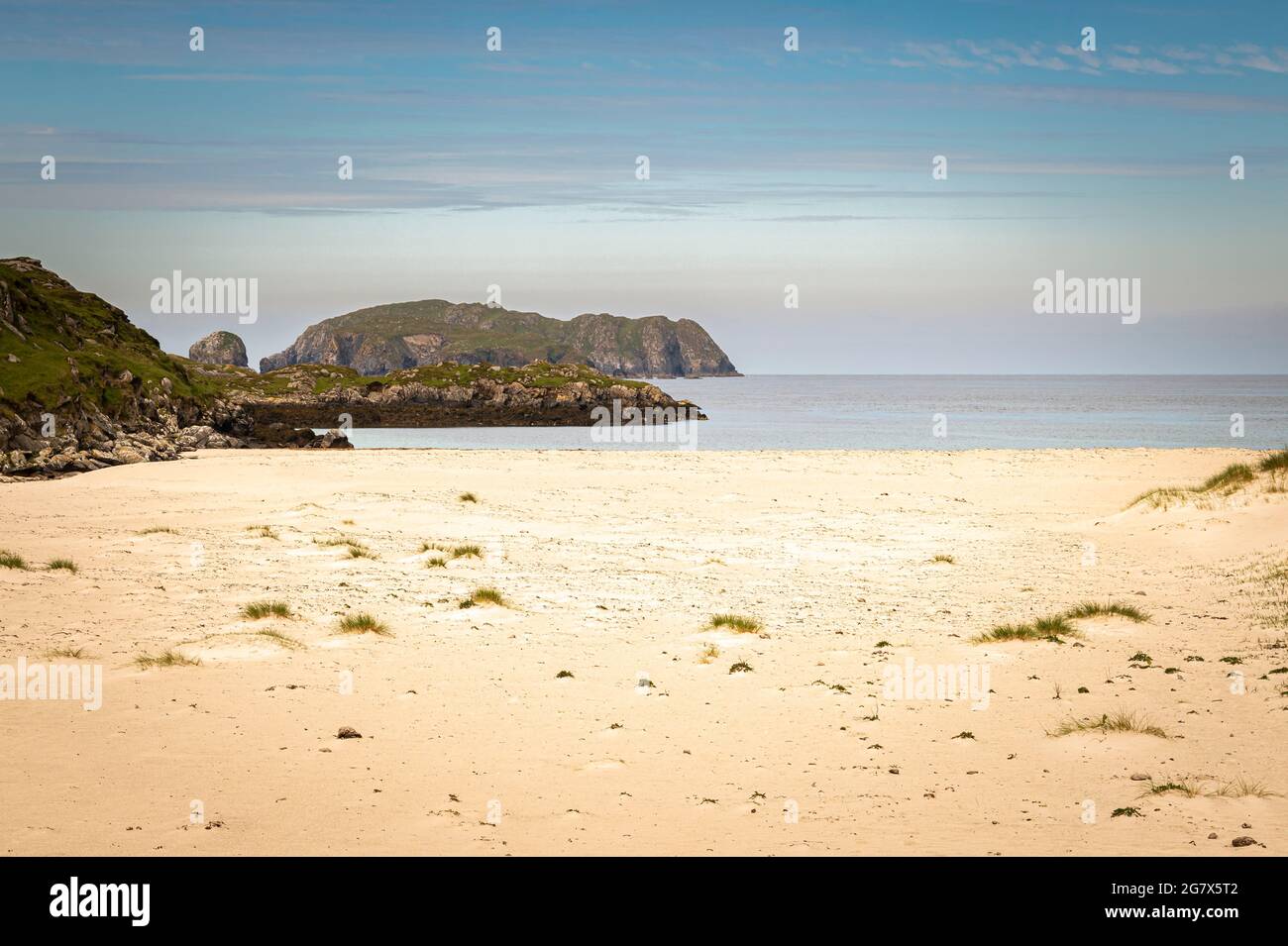 A summer 3 shot HDR image of an deserted Bosta, Bostadh, Beach on the Isle of Lewis, Western Isles, Scotland. 26 June 2021 Stock Photo