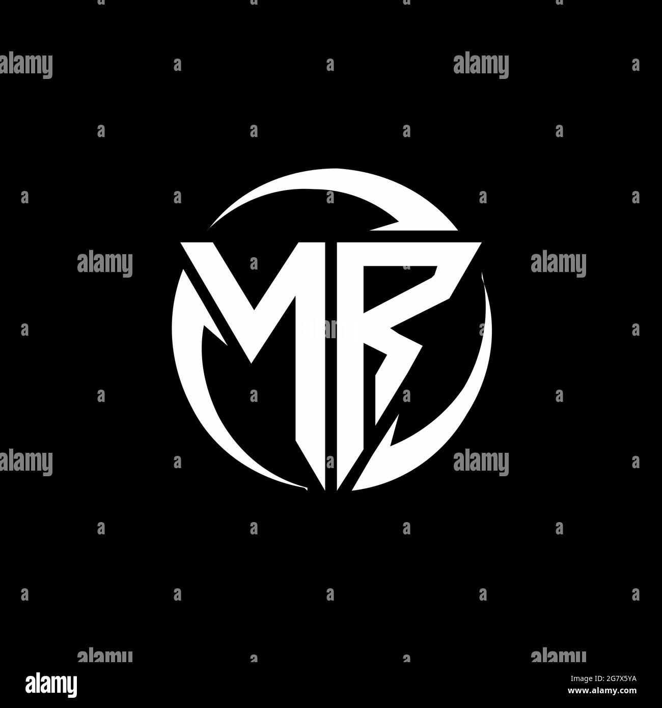 NR logo with triangle shape and circle rounded design template isolated on black background Stock Vector