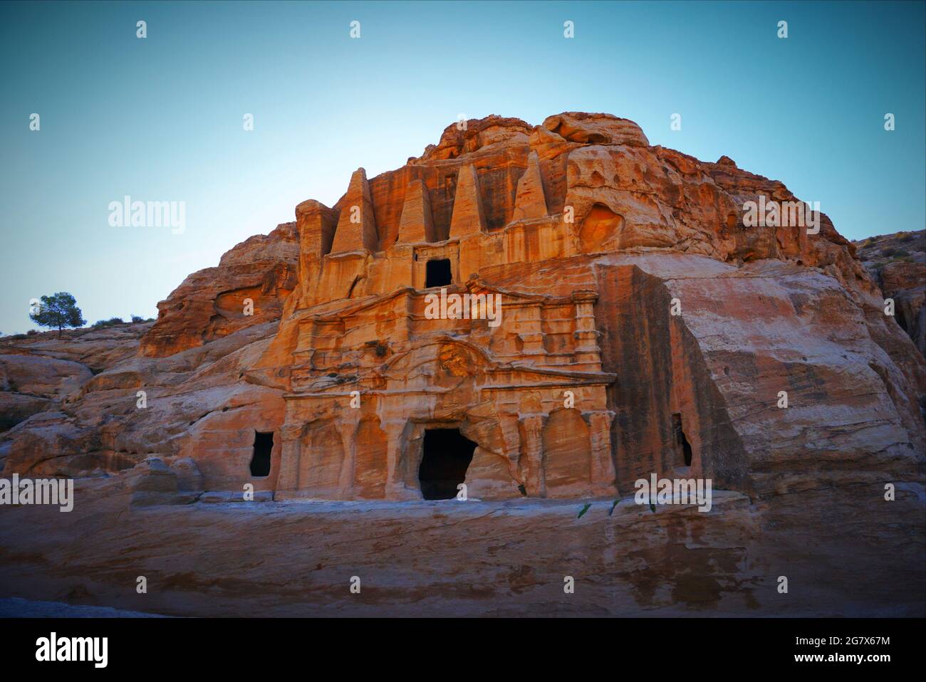 Petra is a symbol of Jordan, as well as Jordan's most-visited tourist attraction. Named one of the New Seven Wonders of the World. Stock Photo