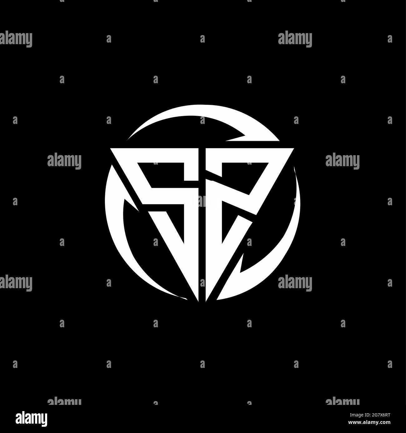 SZ logo with triangle shape and circle rounded design template isolated on black background Stock Vector