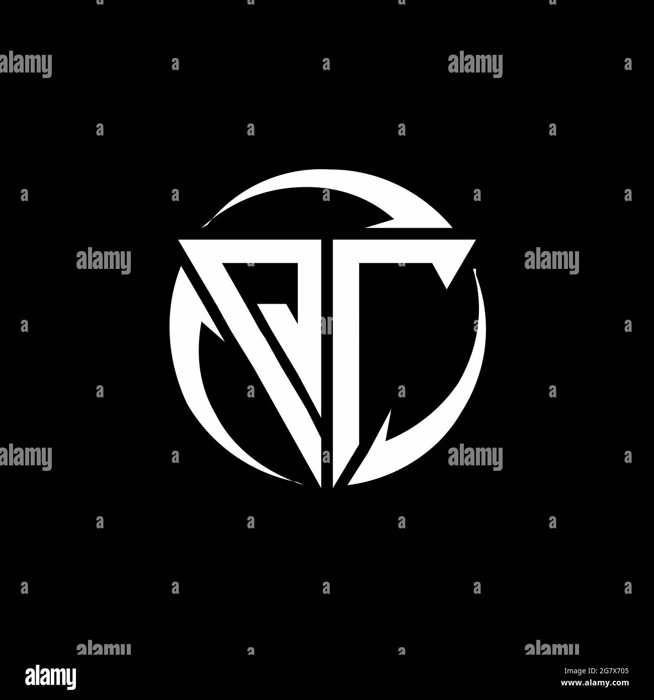 QT logo with triangle shape and circle rounded design template isolated on black background Stock Vector