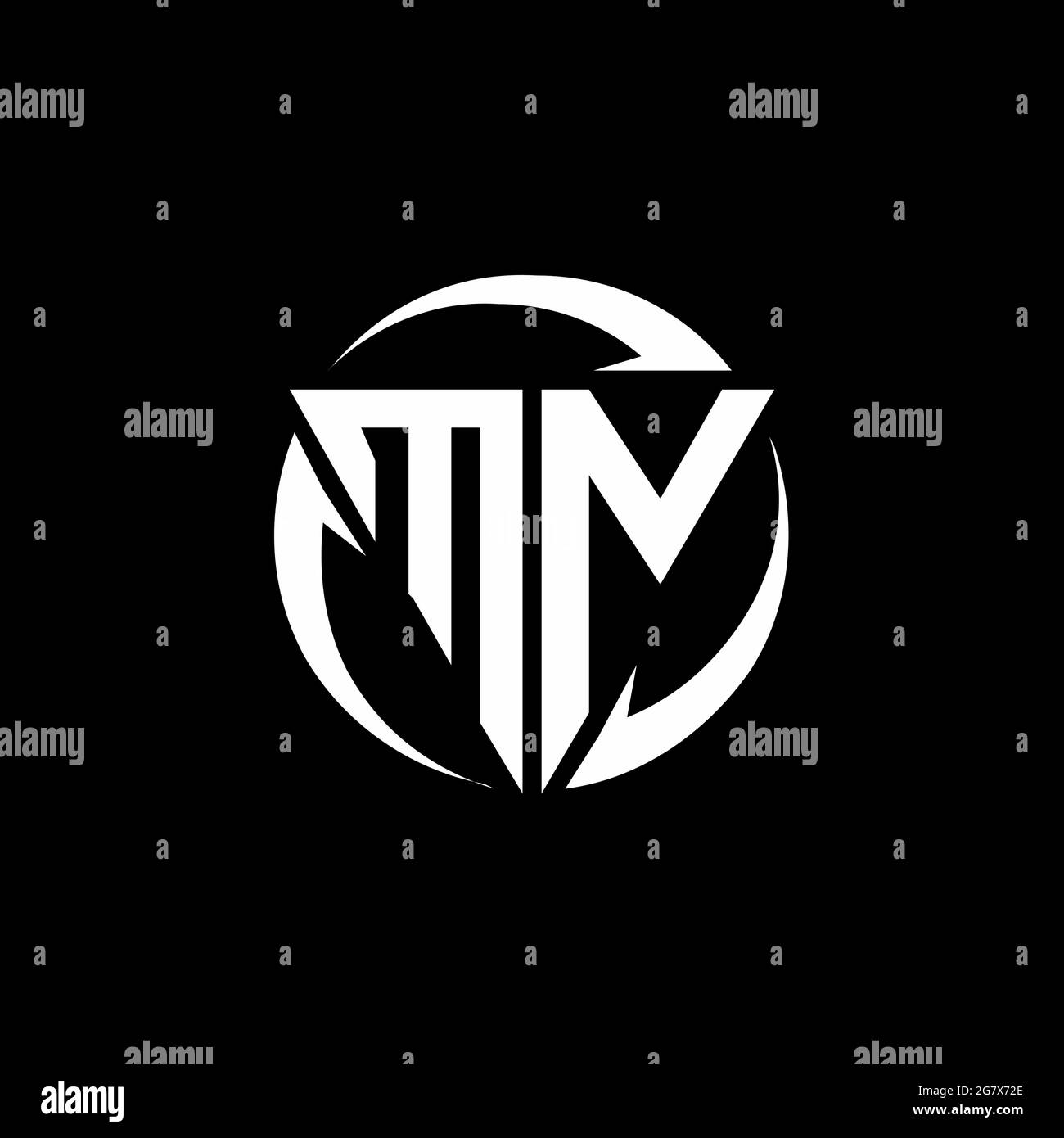 MN logo with triangle shape and circle rounded design template isolated on black background Stock Vector