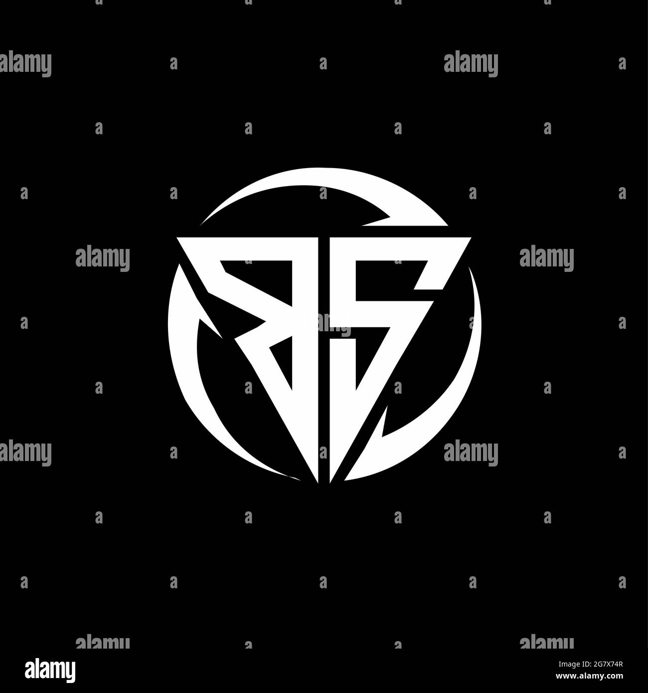 BS logo with triangle shape and circle rounded design template isolated on black background Stock Vector