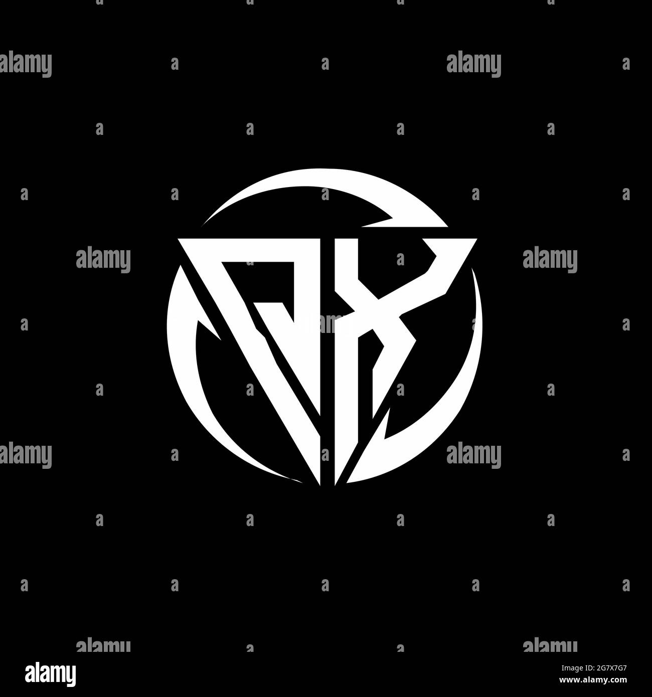 QX logo with triangle shape and circle rounded design template isolated on black background Stock Vector
