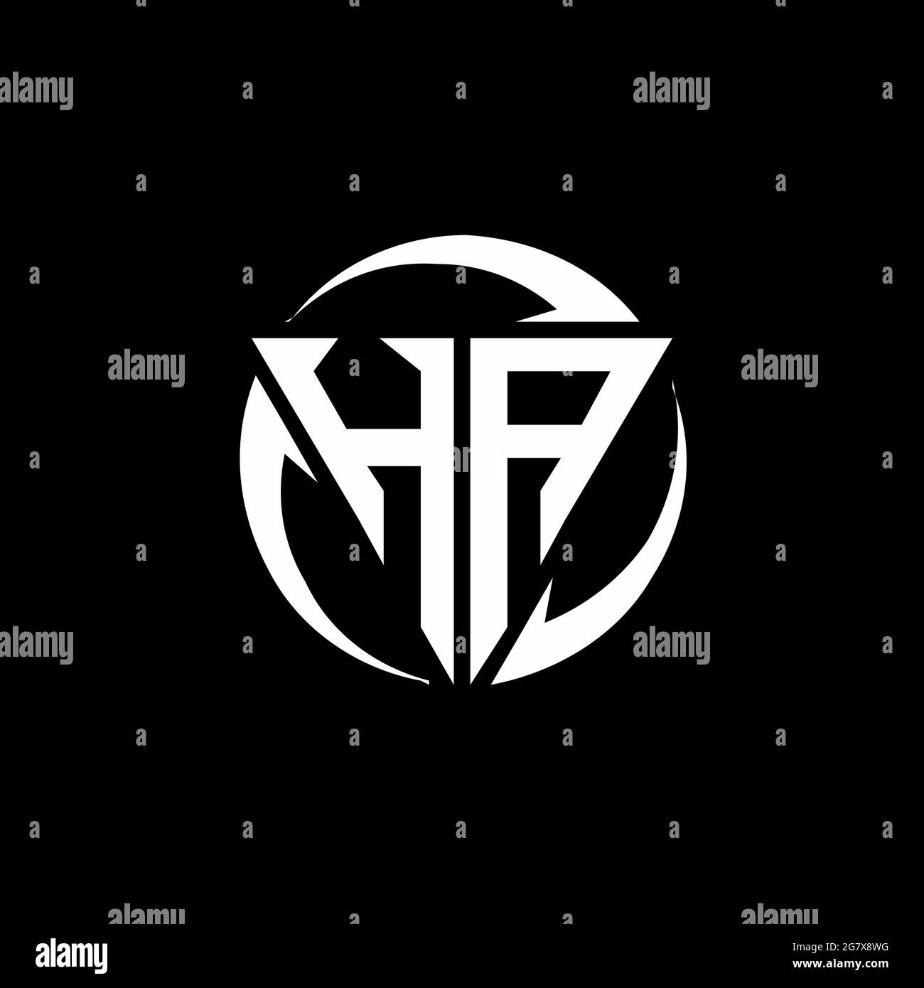 HA logo with triangle shape and circle rounded design template isolated on black background Stock Vector