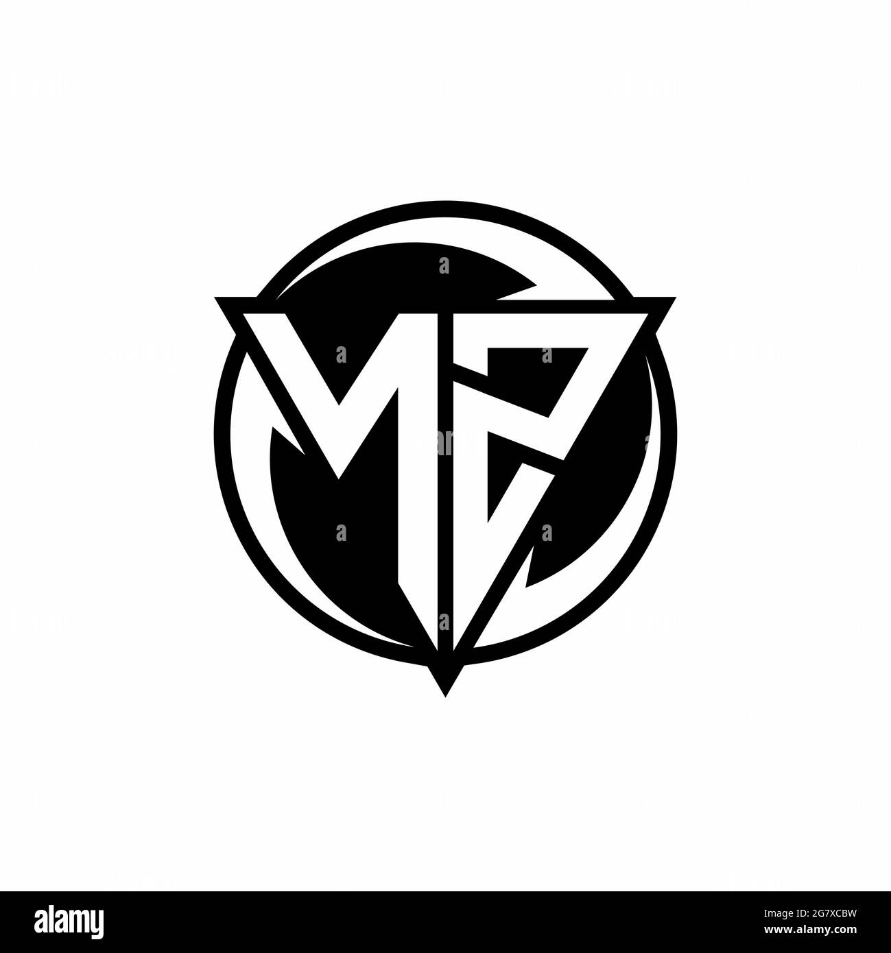 NZ logo with triangle shape and circle rounded design template isolated on white background Stock Vector