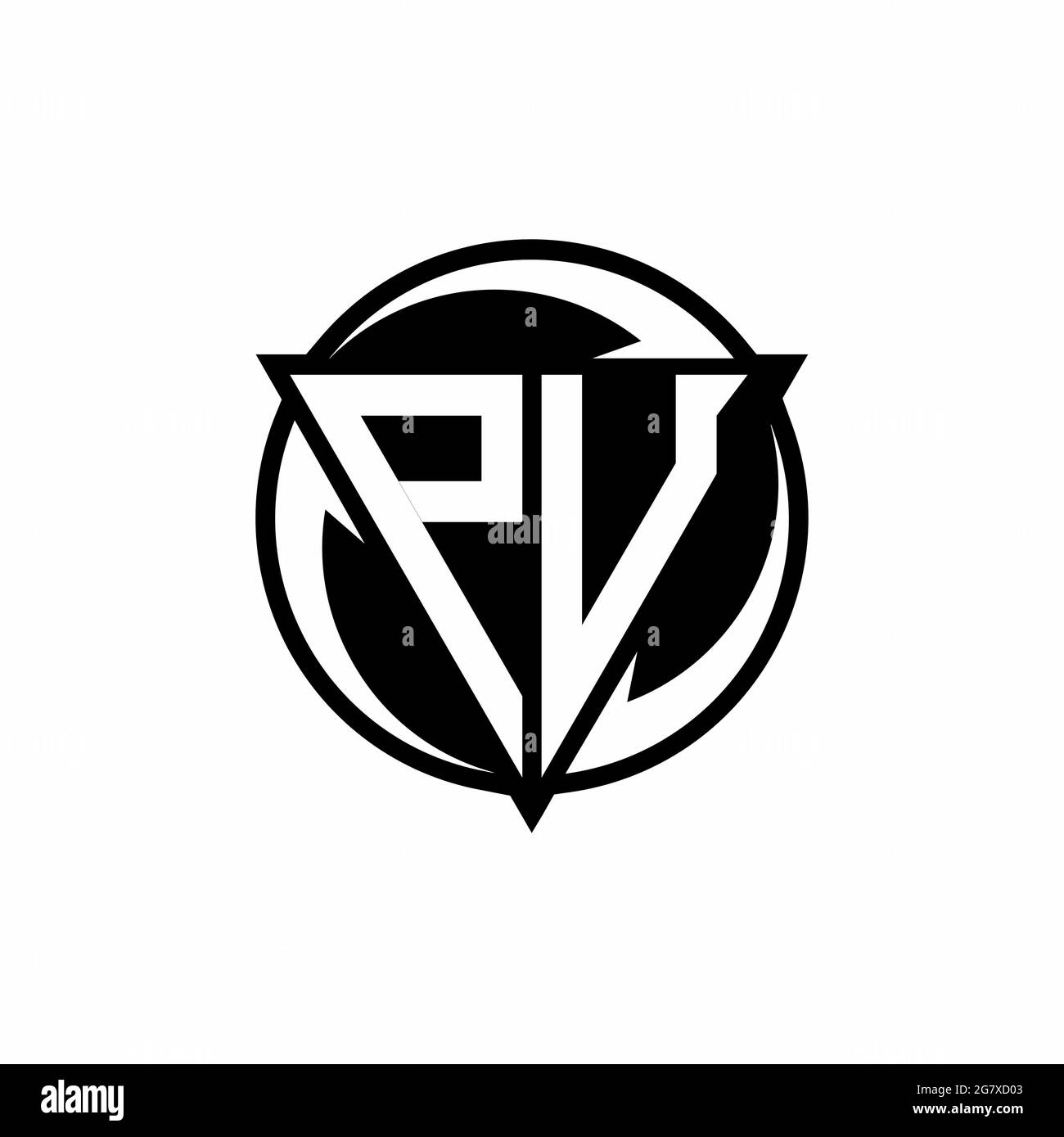 PU logo with triangle shape and circle rounded design template isolated on white background Stock Vector