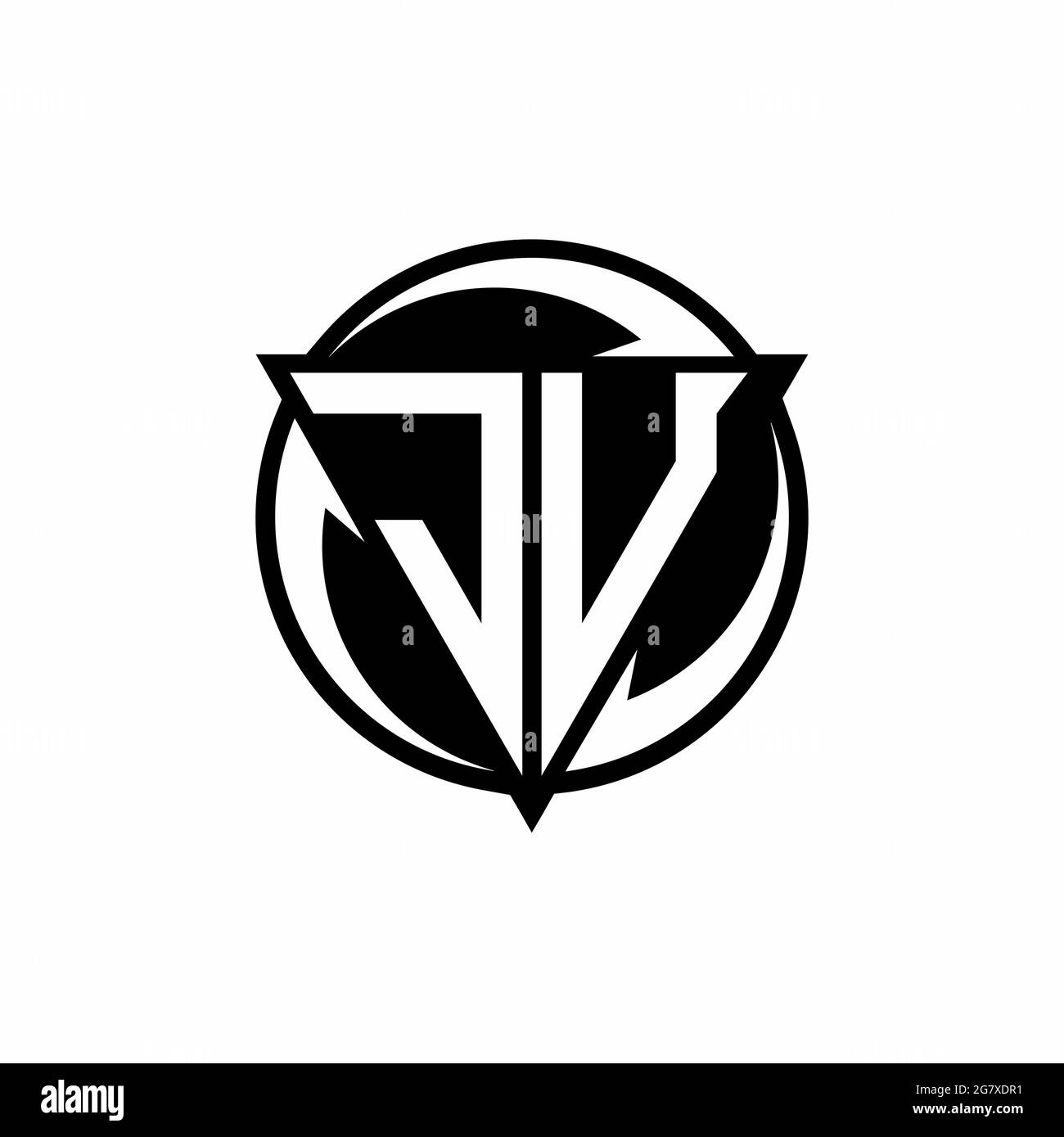 JU logo with triangle shape and circle rounded design template isolated on white background Stock Vector