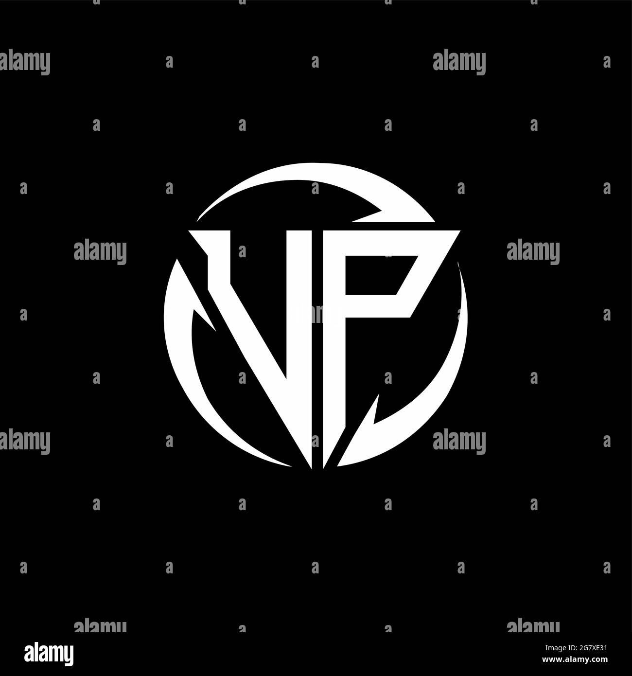 UP logo with triangle shape and circle rounded design template isolated on black background Stock Vector