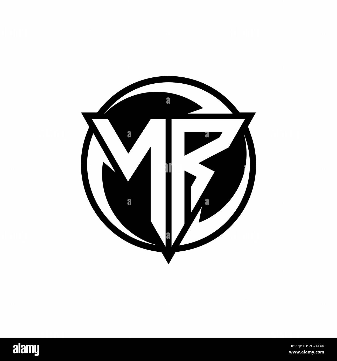 NR logo with triangle shape and circle rounded design template isolated on white background Stock Vector