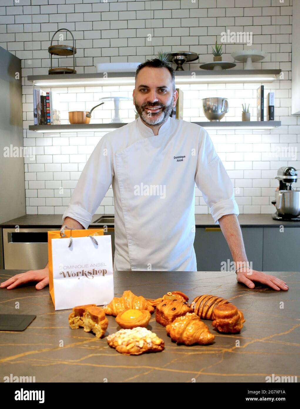 New York, USA. 16th July, 2021. Exclusive - French-American pastry chef  Dominique Ansel is opening a new worshop store specializes in croissants  and viennoiseries today in The Flatiron District in New York,, image size:1021x1390