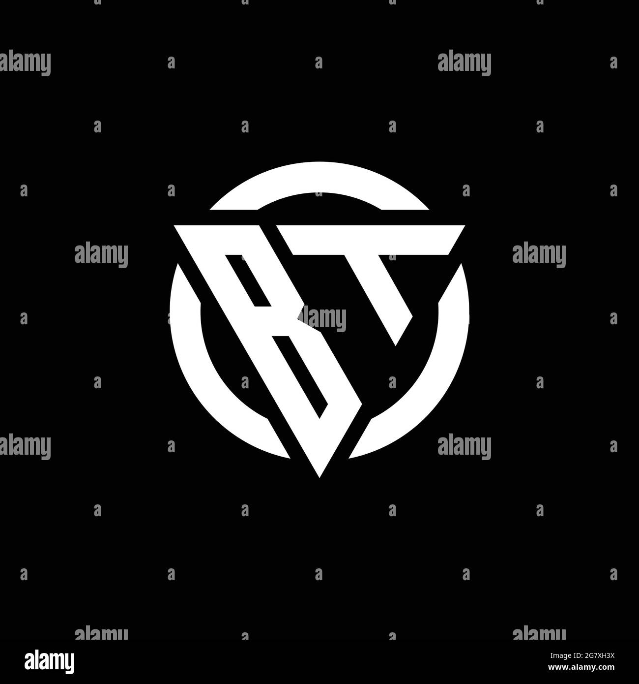 BT logo with triangle shape and circle rounded design template isolated on black background Stock Vector
