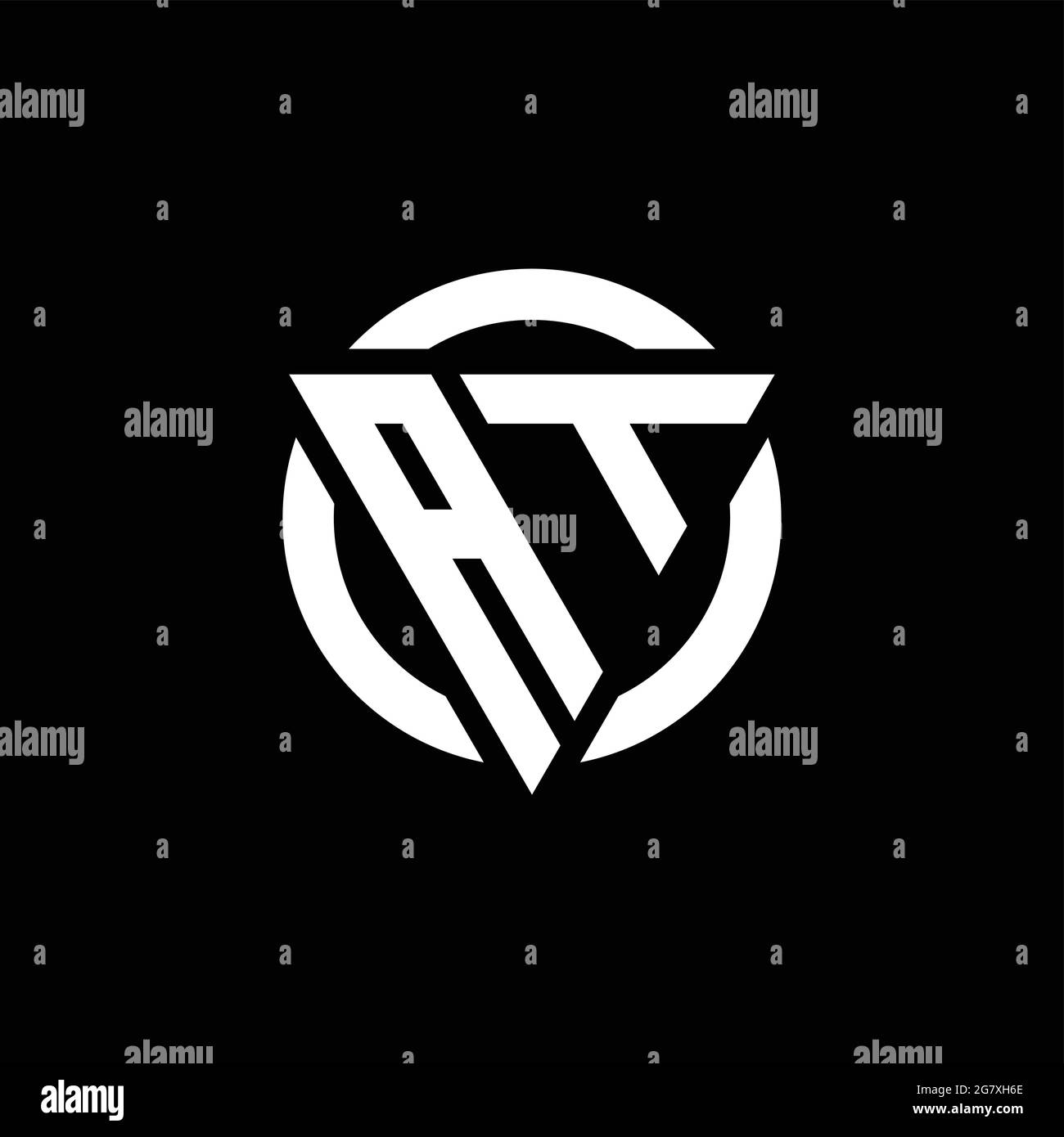 AT logo with triangle shape and circle rounded design template isolated on black background Stock Vector