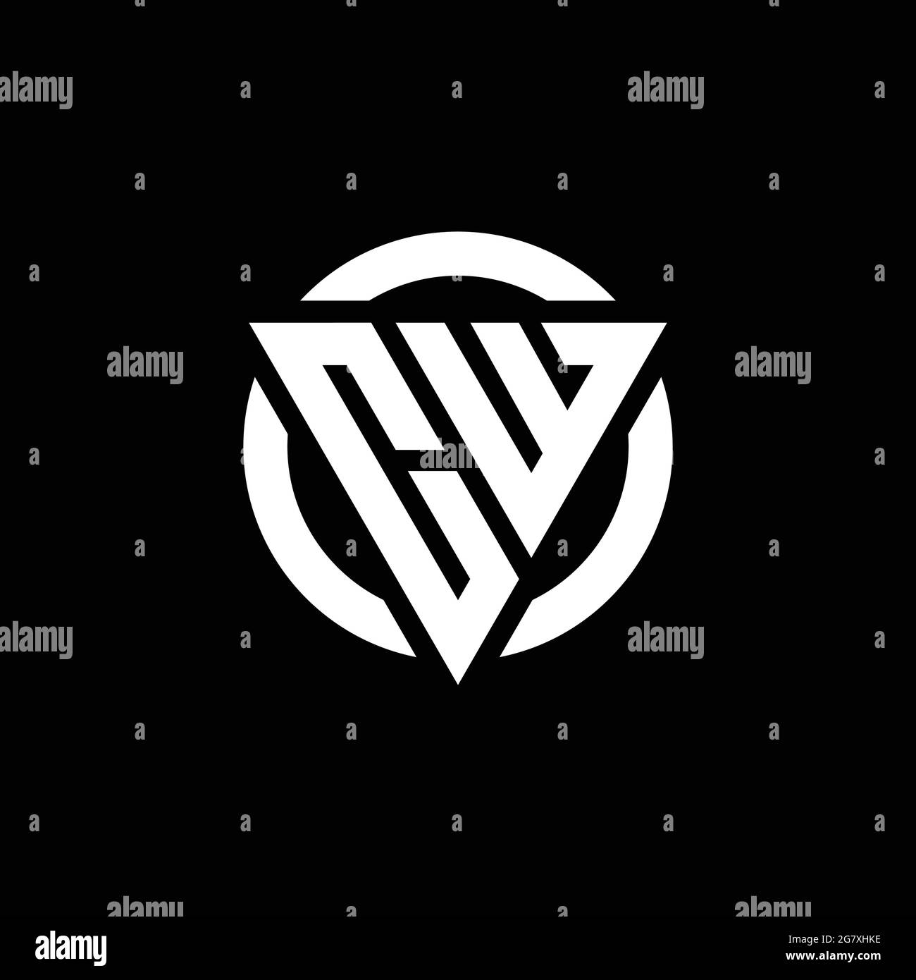CW logo with triangle shape and circle rounded design template isolated on black background Stock Vector
