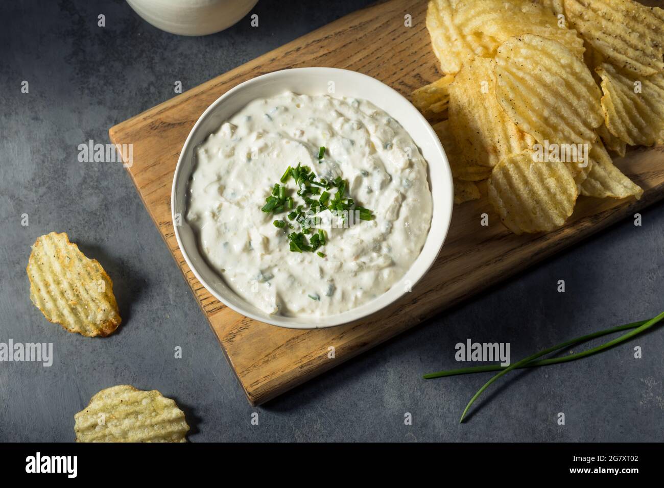 Healthy Homemade French Onion Dip with Chips Stock Photo Alamy