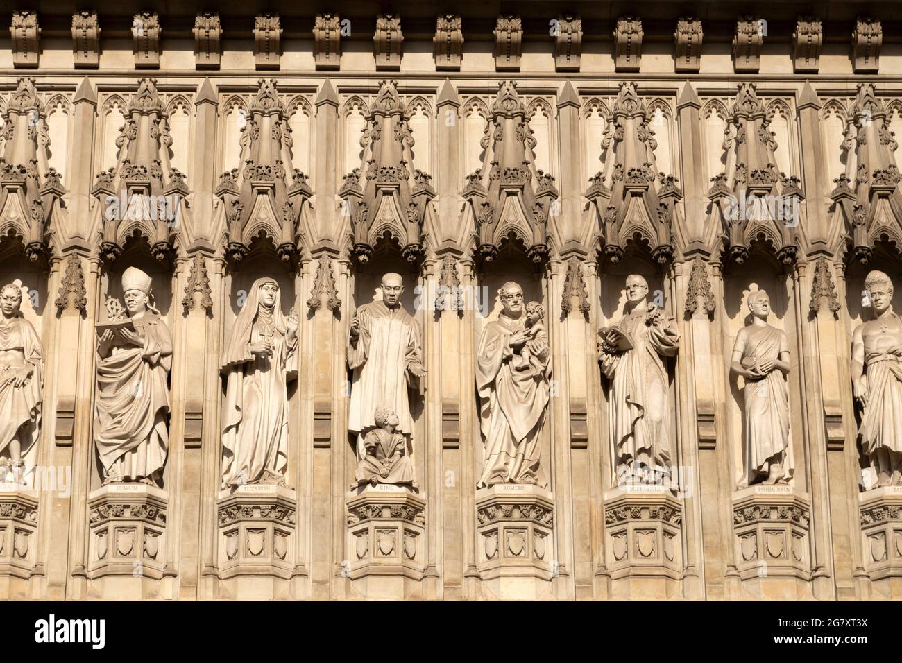 Sculpted figures on the exterior of Westminster Abbey in London